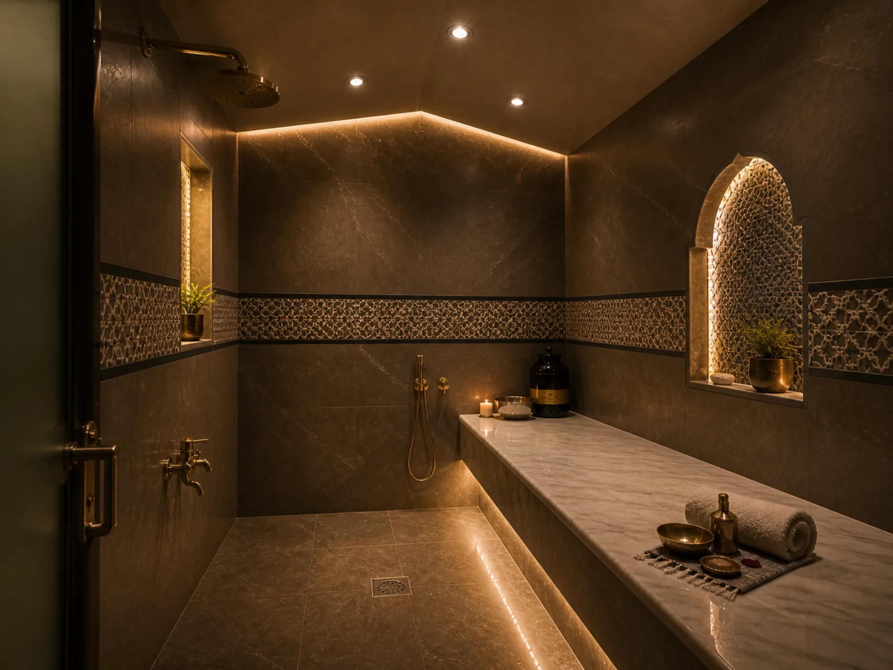 Premium Moroccan bath room with warm lighting